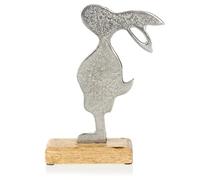 com-four® Conejito Decorativo de Metal con Base de Madera de Mango - Conejito de Pascua para decoración de Primavera - Puesto de Pascua [la selección varía] (01 pc - Conejo de Metal 23 cm)