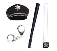 COM-FOUR® Conjunto de accesorios de vestuario de 4 piezas Police - Atuendo y accesorio ideal para carnaval o Halloween (04 piezas - policía set 1)