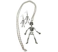 com-four® Conjunto de disfraces de Halloween de 3 piezas - disfraz para fiestas temáticas o en Halloween - accesorios para disfraces de miedo (Esqueleto - cadena+pendientes)