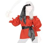 com-four® Conjunto de Disfraz de Pirata con Blusa Roja y cinturón de Satén Negro para Disfraces, Carnaval, Halloween, Fiestas temáticas, Despedidas de Soltero (Tamaño del traje de pirata M)