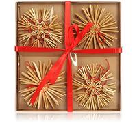 COM-FOUR® Conjunto de Estrellas de Paja de 12 Piezas, Decoraciones para árboles de Navidad Hechas de Paja para su árbol de Navidad, Decoraciones para árboles y decoración de Ventanas para Navidad