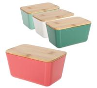 com-four® Contenedor de almacenamiento 4x con tapa de bambú: cajas de almacenamiento de plástico para alimentos, cosméticos y artículos pequeños, ideales para pasta, café, azúcar o harina.