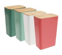 com-four® Contenedor de almacenamiento 4x con tapa de bambú - Cajas de almacenamiento de plástico reutilizables para alimentos, cosméticos y artículos pequeños
