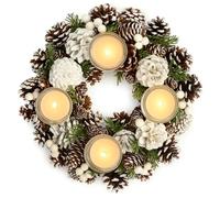 com-four® Corona de Mesa para Navidad - Corona de Adviento Blanca Con Conos y 4 Portavelas - Decorativa Navideña (L)