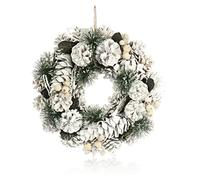 COM-FOUR® Corona de Puerta para Navidad - Corona de Adviento Blanca con Conos y Ramas - Corona Decorativa - Decoración navideña - Corona de Mesa - Corona de Navidad