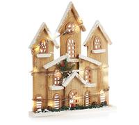 com-four Decoración navideña - Casa de madera para apoyar con luz LED - Iluminada, decoración de mesa [la selección varia!] (01 unidad, blanco)
