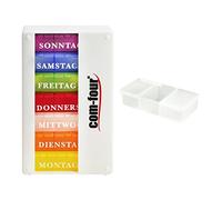 COM-FOUR® Dosificador de medicamentos 7 días - caja de medicamentos - caja con bandeja - dosificador semanal + pastillero con 3 compartimentos [Idioma: alemán] (01 piezas - blanco con accesorios)