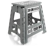 COM-FOUR® Escalón Plegable con Tacos de Goma XXL - Taburete Plegable - Ayuda portátil para Subir para el hogar - Capacidad de Carga de hasta 150 kg (Blanco/Gris XXL - 1 Pieza)