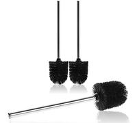 com-four® Escobilla de baño 3X con Cabezal de Cepillo reemplazable - escobilla de baño Noble con Mango de Acero Inoxidable - escobilla de baño - Ø 8 cm (03 Piezas - Cepillo de Repuesto Negro)