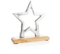 com-four® Estrella Decorativa de pie Premium - Estatua de Estrella Fabricada en Aluminio niquelado sobre una Base de Madera de Mango - Estrella Decorativa (Color Plateado - Estrella pequeña)
