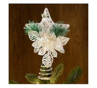 com-four® Estrella Decorativa navideña - Adorno metálico con Rama de Pino, Flor y Baya - Estrella Blanca de pie