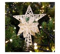 com-four® Estrella Decorativa navideña - Adorno metálico con Rama de Pino, Flor y Baya - Estrella Blanca de pie (White Classic Star XL)