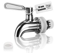COM-FOUR® Grifo acero inoxidable 304 (rosca 16 mm) con set - Repuesto para dispensador de bebidas, kombucha, zumo, cerveza, vino - anticorrosión, uso alimentario
