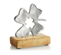 com-four® Hoja de trébol - Decoración de Metal - Hoja de trébol Decorativa de Metal y Base de Madera de Mango (1 Pieza - Hoja de trébol)