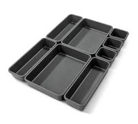 com-four® Juego de cajas de almacenaje de 8 piezas - Organizador de cajones en 3 tamaños - Caja de almacenaje para cajón, estantería y armario (8 piezas - negro)