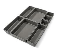 com-four® Juego de cajas de almacenaje de 8 piezas - Organizador de cajones en 3 tamaños - Caja de almacenaje para cajón, estantería y armario (8 piezas - gris)