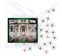 com-four® Juego de decoración de 25 Piezas para Halloween - Telaraña elástica de 200 g con 24 arañas en 2 Colores - Telaraña Blanca aterradora para Halloween, Carnaval, Fiestas de Terror o temáticas