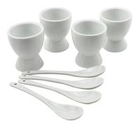 COM-FOUR® Juego de hueveras de porcelana de 8 piezas - Hueveras y cucharas en blanco - Accesorios de cocina (08 piezas)