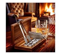 COM-FOUR® Juego de Regalo de Piedras para Whisky - 8X Cubitos de Hielo de Acero Inoxidable (2,7 cm) con Pinzas y Bolsa de Acero Inoxidable (08 Piezas con Caja de Regalo)