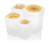 com-four® Juego de tarros de almacenamiento de 4 piezas con tapa - almacenamiento de alimentos - pasta, muesli, frutas, verduras, aperitivos - tarro a granel (4 partes - pasta)