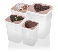 com-four® juego de tarros de almacenamiento de 4 piezas con tapa - almacenamiento para alimentos - café, té, azúcar, chocolate - tarro a granel (4 partes - corazón)