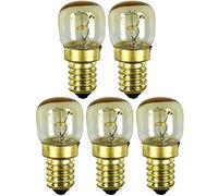 com-four® Lámpara para horno 5x hasta 300° C, bombilla de luz blanca cálida para estufa 15W, E14, 230V (05 piezas - color oro 15W)
