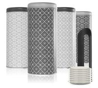 com-four® Lata para 4 monodosis de café y 1 Elevador de monodosis - Recipiente de Almacenamiento con Tapa para café, té - Lata Lata Decorativa en un diseño Vintage Moderno (4 Piezas - Juego 4)