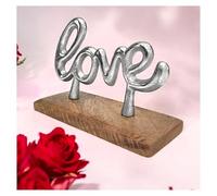 com-four® Letras Decorativas Love Fabricadas en Aluminio niquelado sobre una Base de Madera de Mango con Almohadillas Antideslizantes - Letras Decorativas de Metal (01 Pieza - Love 19cm)