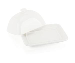 COM-FOUR® Mantequera de porcelana - Mantequera de porcelana blanca con asa - Mantequera apta para lavavajillas en blanco brillante - Almacenamiento de mantequilla fina (1 pieza - blanco)