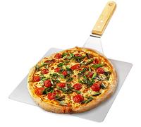 com-four® Pala de acero inoxidable-Servidor con mango de madera-Para pizza, tarta flambeada, pasteles, panecillos y pan (plateado/marrón - angular)