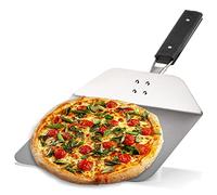 COM-FOUR® Pala para pizza de acero inoxidable 430 - elevador de pizza y pasteles con mango de madera - pala para pizza (plateado/negro - angular)