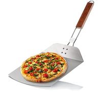 COM-FOUR® Pala para pizza de acero inoxidable 430 - elevador de pizza y pasteles con mango de madera - pala para pizza (plateado/negro - angular)