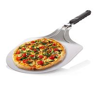 COM-FOUR® Pala para pizza de acero inoxidable 430 - elevador de pizza y pasteles con mango plegable - pala para pizza (plateado/negro - angular)