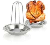com-four® Parrilla para Pollo 2X - Asador de Pollo BBQ para Pollos a la Parrilla - Soporte para Aves para Asar - con Bandeja de Goteo para Horno (02 Piezas - Pollo a la Parrilla)