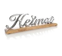 com-four® Pedestal Deco HEIMAT - Letras de Aluminio niquelado sobre una Base de Madera de Mango - Letras Decorativas para Poner (Color Plateado - Home)