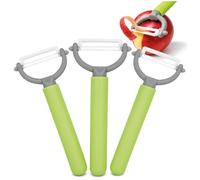 COM-FOUR® Pelador 3x con Hoja de cerámica para Frutas y Verduras - pelador Universal Especialmente Afilado - pelador Inoxidable - pelador con Hoja pendular de cerámica (3 piezas - verde)