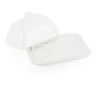 COM-FOUR Plato para mantequilla de porcelana blanca con asa - Plato para mantequilla apto para lavavajillas en blanco brillante - Contenedor fino de mantequilla (1 unidad, blanco)