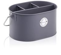 com-four® Portacubiertos de metal - Portalápices con tabique extraíble - Cesto metálico con asa - Cesto para cubiertos para la mesa o la cocina (1 pieza - gris oscuro)