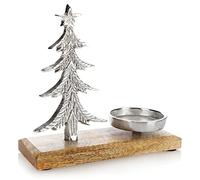 COM-FOUR® Portavelas con Figura Decorativa - Portavelas Decorativo Fabricado en Aluminio niquelado con Base de Madera de Mango - Portavelas para Velas de Todo Tipo