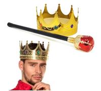 com-four® royales Set con cetro y Corona para Disfraz de Rey y Reina para Mardi Gras, Carnaval y Halloween (Corona y cetro - 2 Piezas)