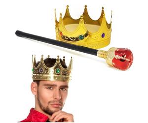 com-four® royales Set con cetro y Corona para Disfraz de Rey y Reina para Mardi Gras, Carnaval y Halloween (Corona y cetro - 2 Piezas)