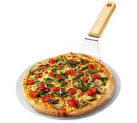 com-four® Servidor de pizza con mango de madera -Empujador redondo para pizza, tarta flambeada y pan de acero inoxidable (marrón/plateado - redondo)