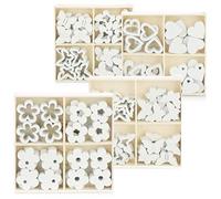 COM-FOUR® Set de 128 piezas de decoración dispersa - Mariposas, corazones y flores de madera en varios diseños (128 piezas corazón flor mariposa)
