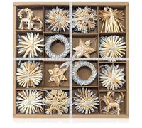 com-four® Set de 56 Piezas Decoraciones para el Árbol de Navidad - Adornos Navideños Hechos de Paja - Estrellas de Paja en Diferentes Diseños