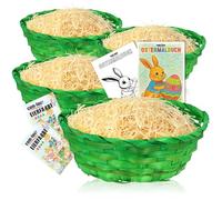 com-four® Set de decoración y regalo de Pascua - cestas de rafia verde, hierba de Pascua clara, colores de huevo y libro para colorear - Cestas de Pascua DIY (Juego 5 - verde)