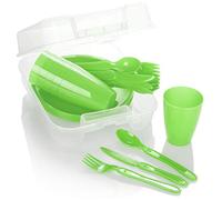 COM-FOUR® Set de Picnic de 31 Piezas, vajilla para 6 Personas, Ideal para Acampar, Playa y Viajes de mochilero (Verde)