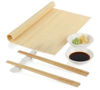 com-four® set para servir sushi de 7 piezas - con esterilla de bambú, palillos, cuencos y soportes de cerámica - vajilla asiática para salsa de soja, wasabi y dips (Set de sushi de 7 piezas)