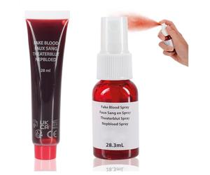 com-four® Set Sangre Falsa - 1x Spray (28,3 ml) & 1x Tubo (28 ml) - Maquillaje de Terror para Halloween, Carnaval y Efectos Escénicos