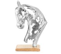com-four® Soporte de Caballo Decorativo de Primera Calidad - Estatua escultórica de 20 x 32 cm Hecha de Aluminio niquelado sobre una Base de Madera de Mango (Color Plateado - Caballo)
