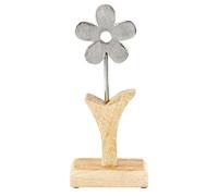 com-four® Soporte de Flores Decorativas - Flor de Metal Premium sobre una Base de Madera de Mango - Flor Decorativa de Metal para Colocar y Regalar (1 Pieza - Flor 1)